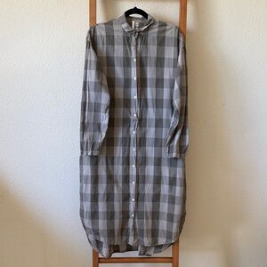 ISHIKO Cotton Gray Checkered Shirt Dress with pockets